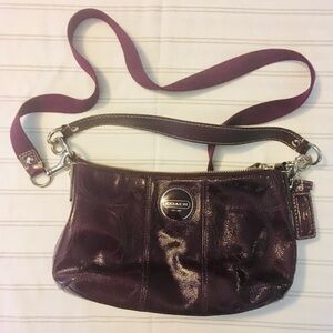 Coach 15141 stitched plum patent leather demi crossbody handbag purse
